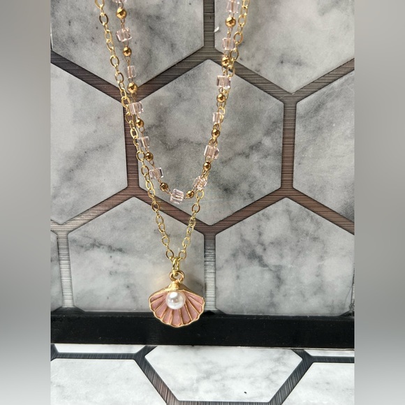 Beachy Chic Pink Multi-Strand Necklace Set- Sea Shell and Pearl Layered Necklace - Picture 9 of 12